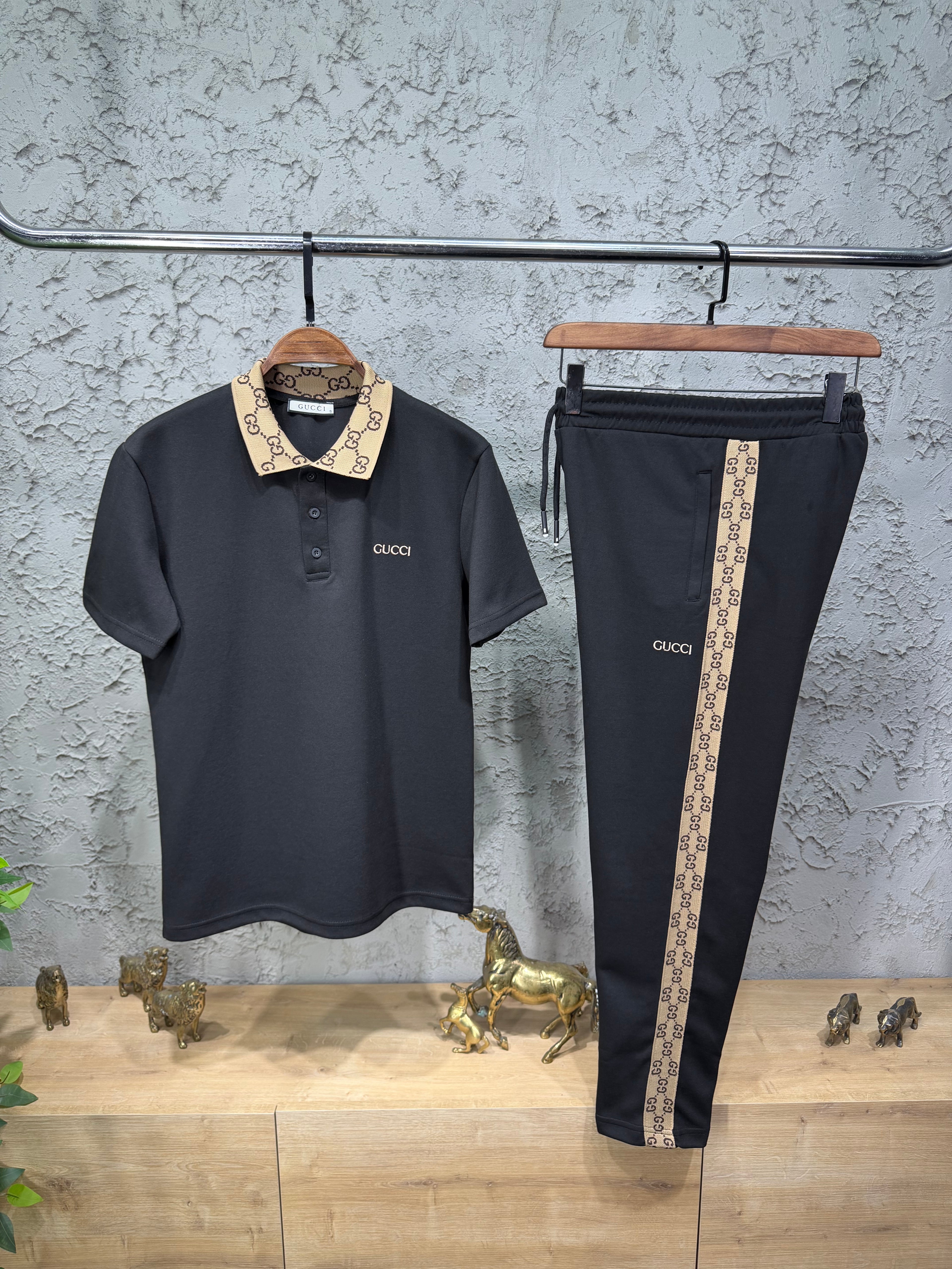 Gucci Örme Yaka Siyah T-shirt & Eşofman Takımı