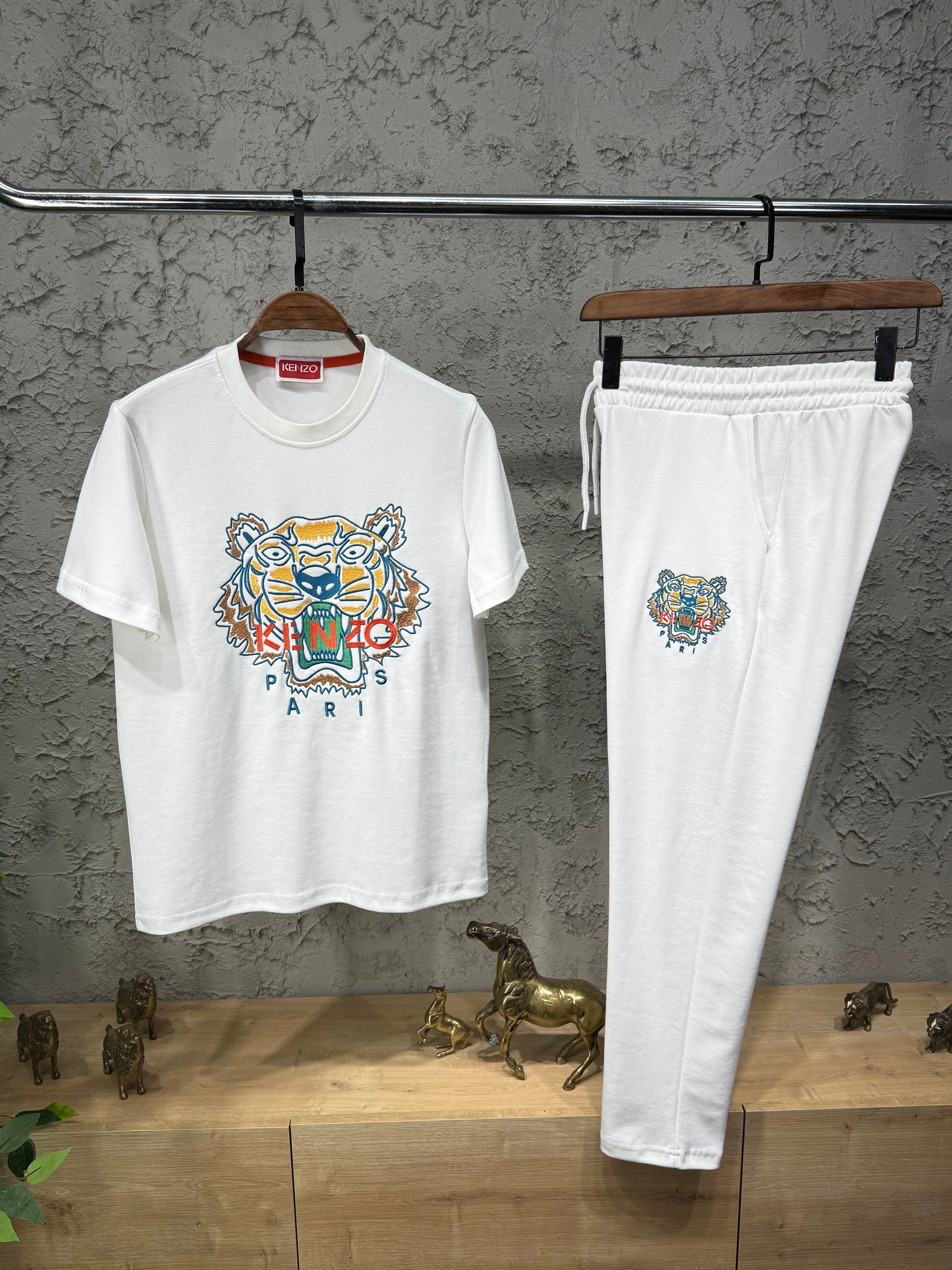 Kenzo Erkek Beyaz Kaplan Baskılı Eşofman Takımı